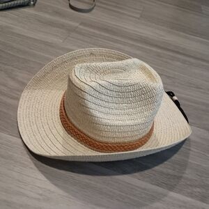Cream and Tan Women's Straw Hat